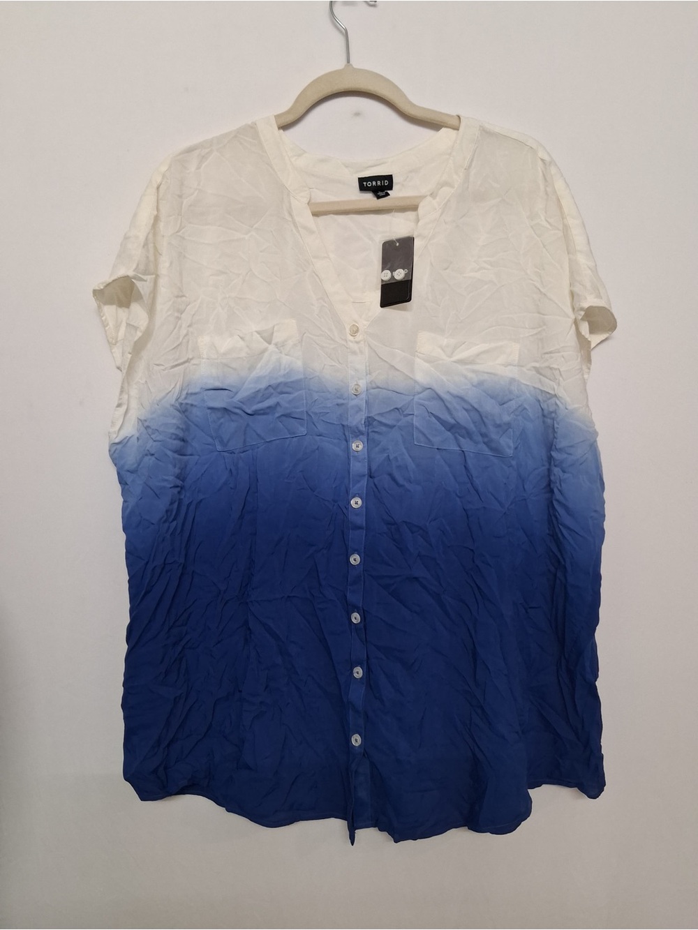 torrid White to Blue Ombre Short-Sleeve Button-Down Shirt